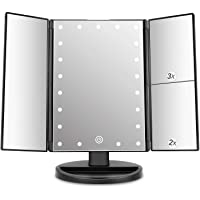 Espejo de Maquillaje con LED- Natural Iluminado Espejo de Mesa Luz con Ampliación 1X - 2X - 3X Plegable Espejo de la…